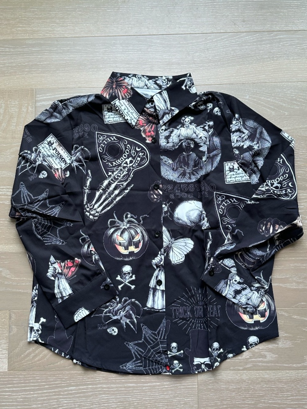 Halloween Gothic Graphic Button Down Shirt NWOT